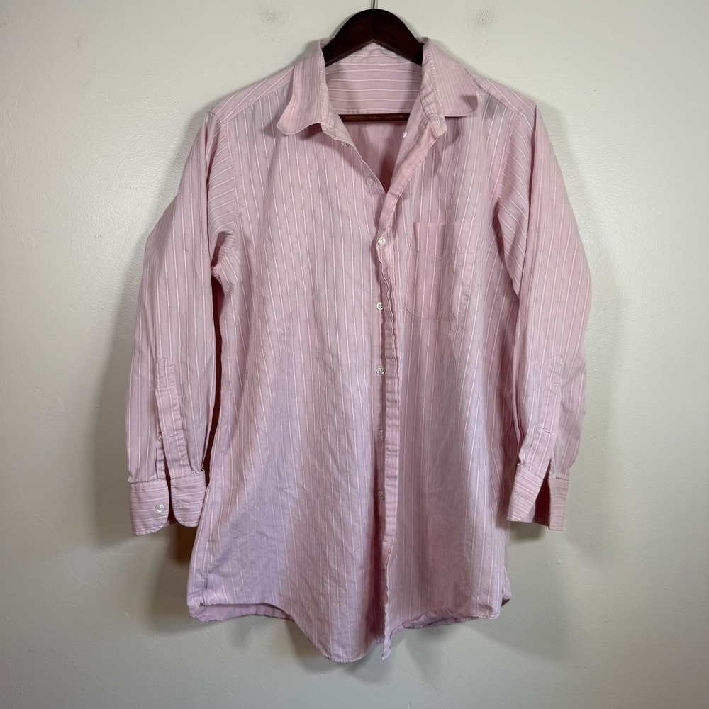 Vintage Pinstripe Cotton Button Down Shirt Size M Pink White Long Sleeve